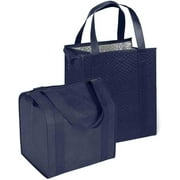 Hannah Large Capacity Heavy Duty Insulated Smart Shopping Bag - Strong Reusable Grocery Tote 2 Pack, Navy