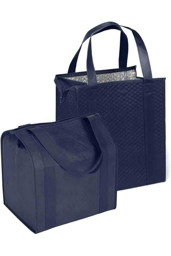 Large Capacity Heavy Duty Insulated Smart Shopping Bag - Strong Reusable Grocery Tote (2 Pack, Navy)