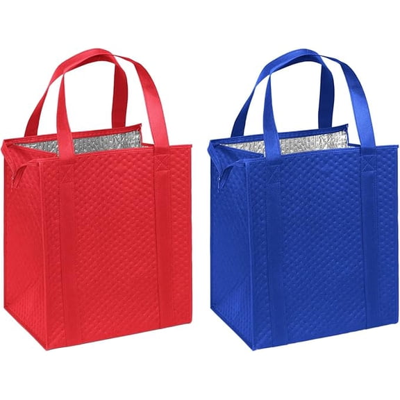 Hannah Large Capacity Heavy Duty Insulated Smart Shopping Bag - Strong Reusable Grocery Tote (2 Pack, Red & Blue)