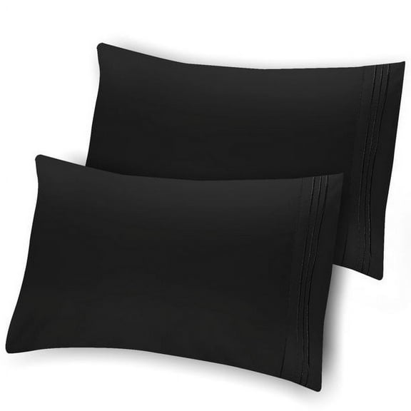 Hannah Linen Microfiber King Size Pillowcases - Soft and Breathable Pillow Covers - (Black - Pack of 2)