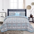 thumbnail image 1 of Hannah Linen Queen Size Quilts Set- Microfiber 4 Piece Quilt with 1 Shams and 2 Decorative Pillow (Queen, Jade Blue), 1 of 9