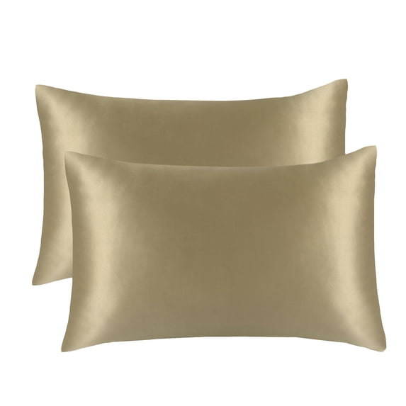 Hannah Linen Standard Size Beige Pillowcase, Satin Pillow Cases Set of 2 with Envelope Closure