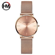 Hannah Martin Classic 36mm Ladies Clock Japanese Movement Simple Stainless Steel Mesh With Gold Quartz Waterproof Women Watches