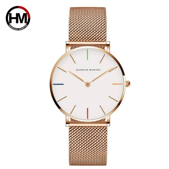 Hannah Martin Classic 36mm Ladies Clock Japanese Movement Simple Stainless Steel Mesh With Gold Quartz Waterproof Women Watches