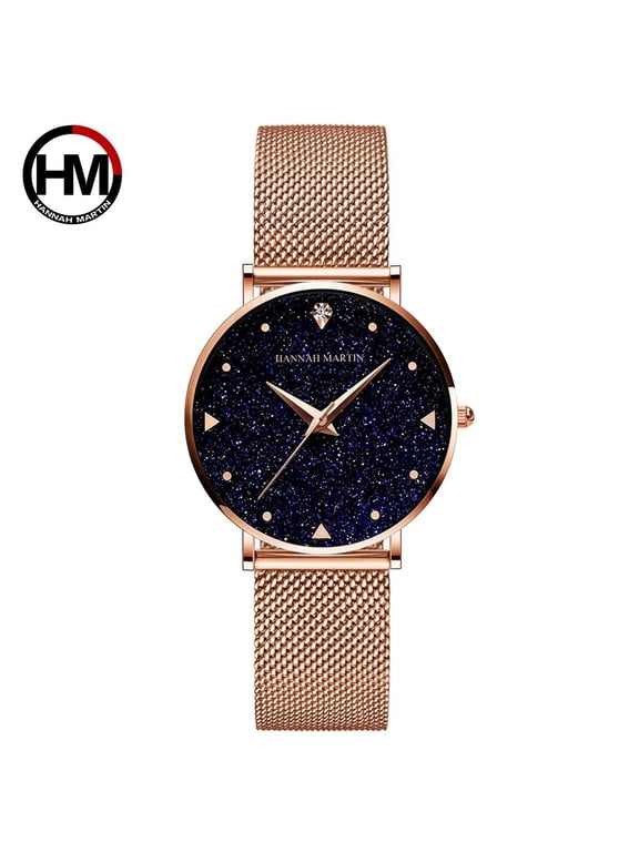 Ladies Watch Japan Quartz Movement Stainless Steel Mesh Band Wristwatches Flash Night Stars Face Watches For Women