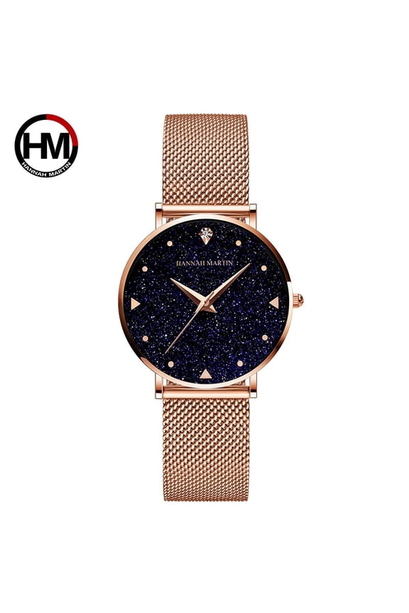 Ladies Watch Japan Quartz Movement Stainless Steel Mesh Band Wristwatches Flash Night Stars Face Watches For Women
