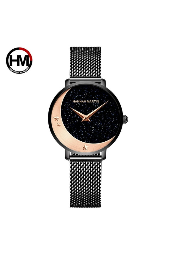 Women's Watch Fashion Crescent Curved Starry Dial Design MIYOTA 2035 Japanese Movement Quartz Wristwatch For Women