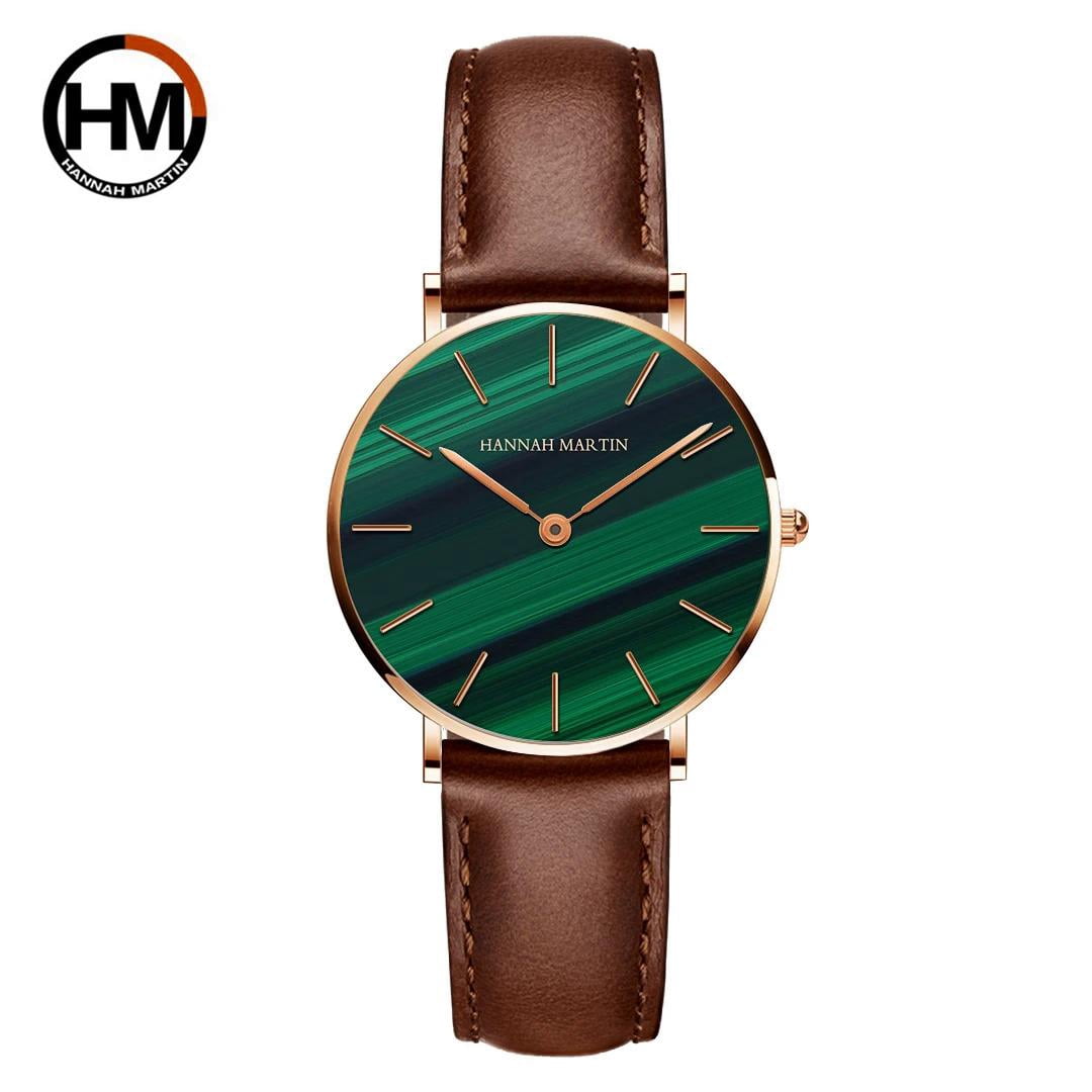 Hannah Martin high quality luxury women's watch fashion green malachite texture waterproof quartz watches for women dropshipping