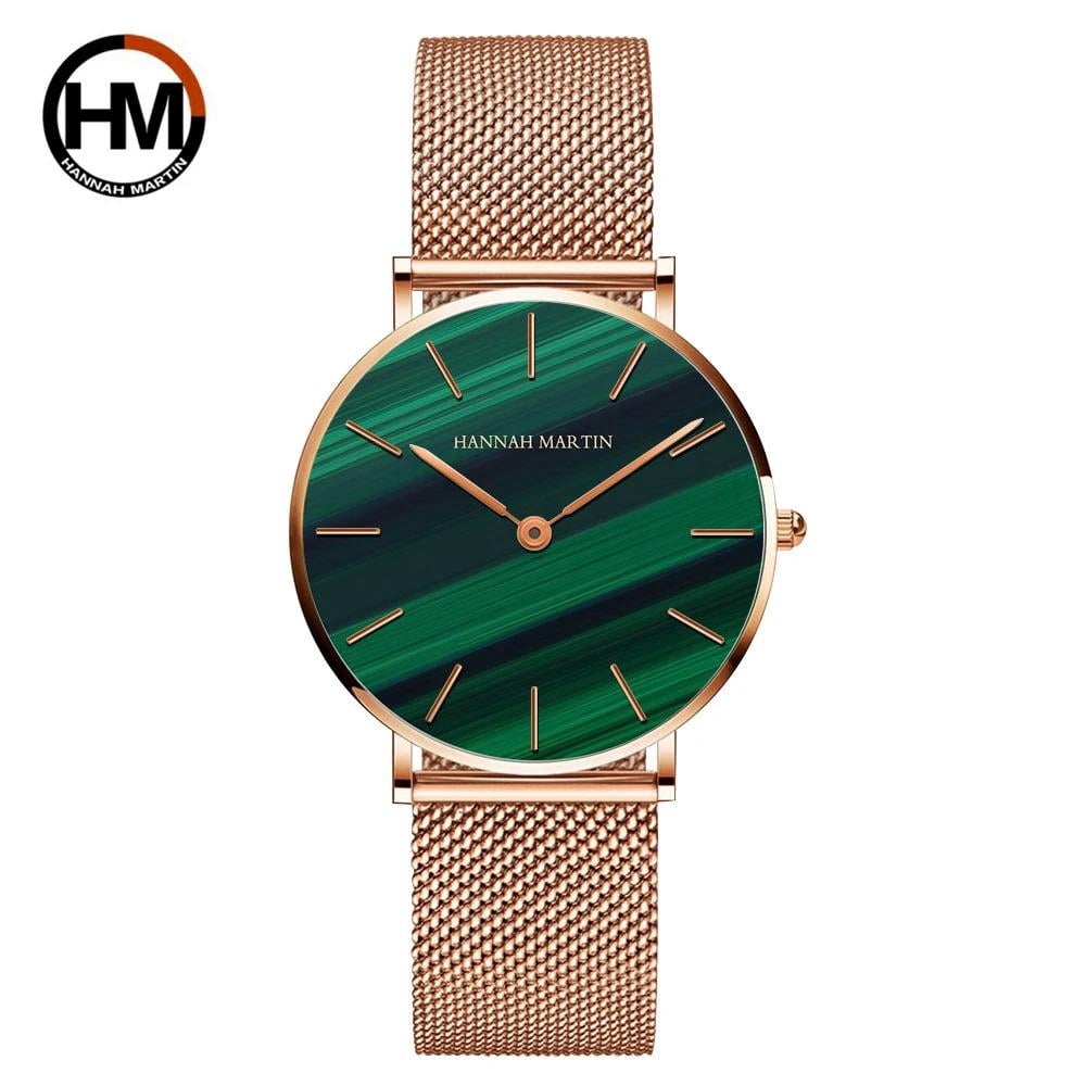Hannah Martin high quality luxury women's watch fashion green malachite texture waterproof quartz watches for women dropshipping