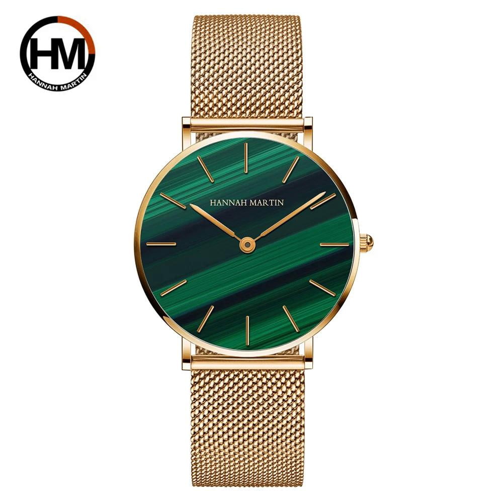 Hannah Martin high quality luxury women's watch fashion green malachite texture waterproof quartz watches for women dropshipping