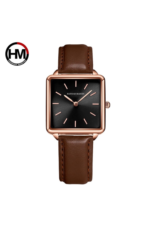 simple leather watch for women Japanese movement quartz wristwatch fashion casual all-match clock black gift box