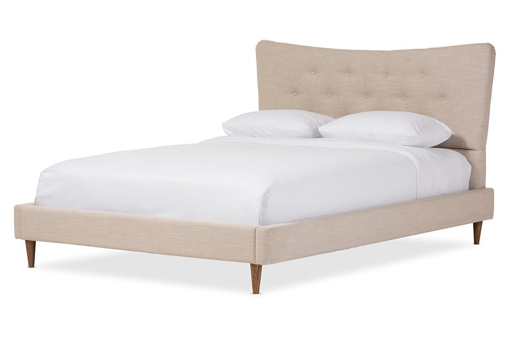 Hannah Beige Queen Linen Upholstered Platform Bed with Tufted Headboard