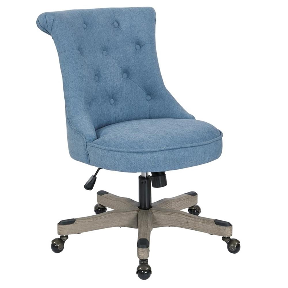 Sky Blue Fabric Swivel Armless Office Chair with Wood Base