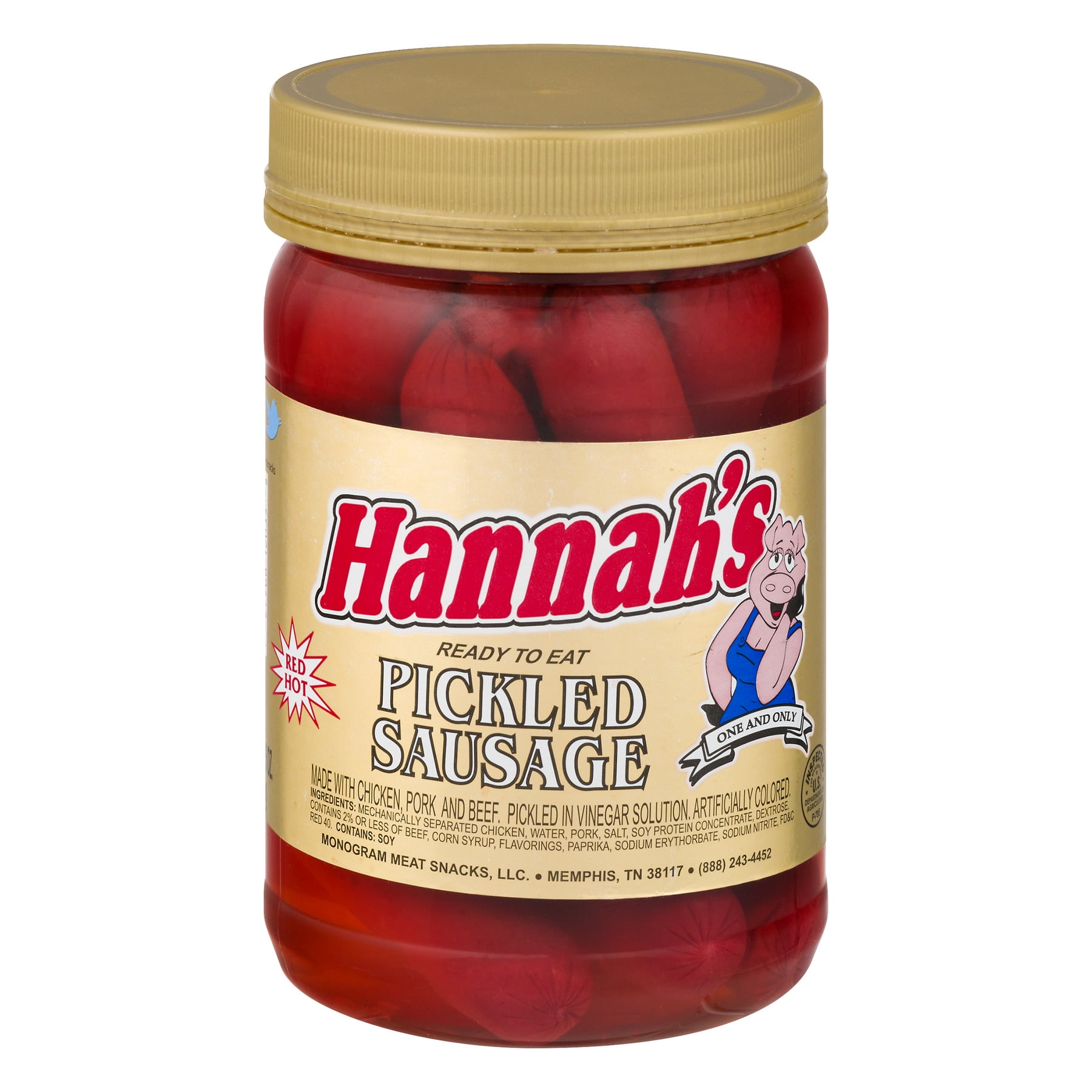 Hannah s Ready To Eat Red Hot Pickled Sausage 16oz Jar
