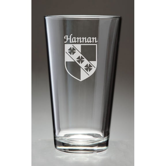 Hannan Irish Coat of Arms Pint Glasses - Set of 4 (Sand Etched)