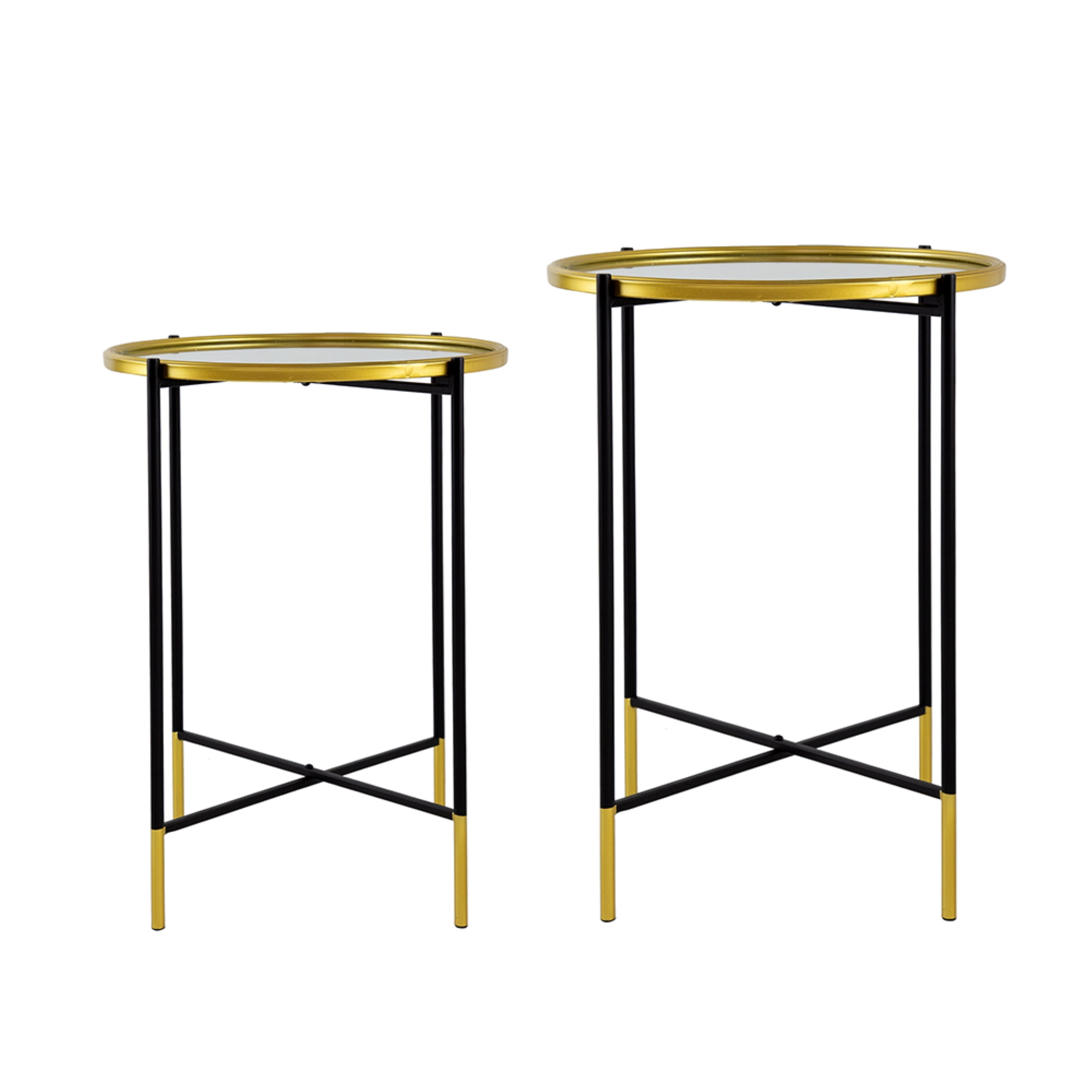 Hannes Black and Gold Metal Side Tables with Glass Top