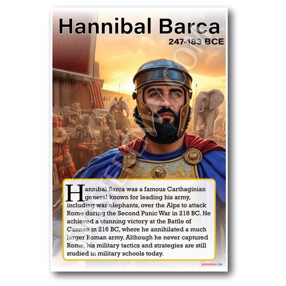 Hannibal Barca - Carthaginian General - Biography Poster 18 x 12 inch