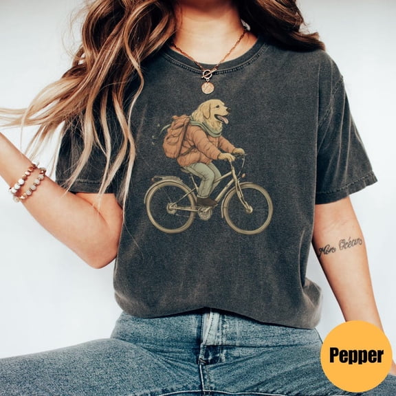 Retriever Labrador Riding Bike Graphic Tee Lab Dog Illustration Comfort Colors Unisex Cotton T-Shirt, Size S-3XL