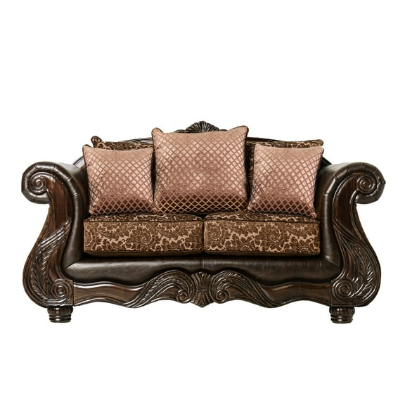 Hannon Traditional Leatherette Upholstered Loveseat, Brown