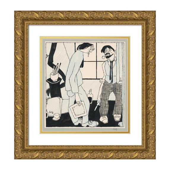 Hanns Bolz 12x13 Gold Ornate Wood Frame and Double Matted Museum Art Print Titled - Atelier of an Unrecognized Painter (1900-1920)