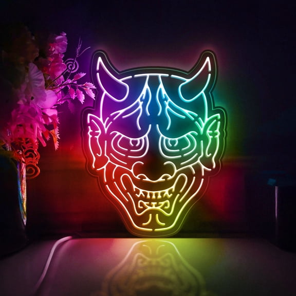 Hannya Demon Led Light Box, Dimmable Neon-Like Light Signs USB Power for Wall Decor Bedroom Decoration, Color Flow Effect (WxH) 6"x8"