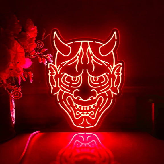 Hannya Demon Led Light Box, Dimmable Neon-Like Light Signs USB Power for Wall Decor Bedroom Decoration, RGB Light (WxH) 16"x20"