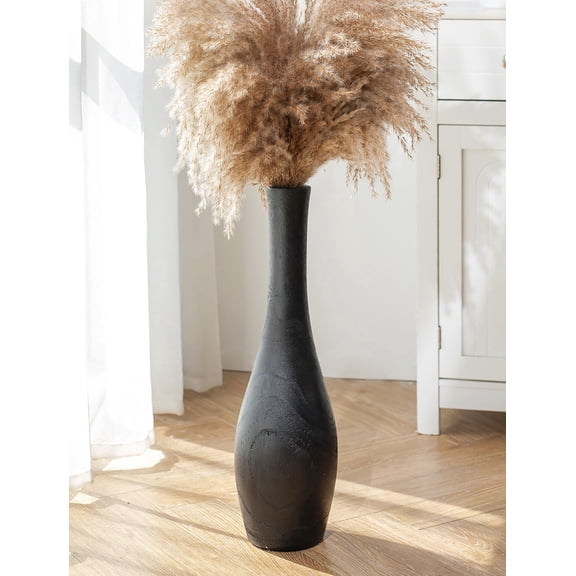 Hanobe 22" Tall Floor Vase, Large Wooden Boho Vase for Pampas Grass, Dried Flowers Farmhouse Home Decor(Black)