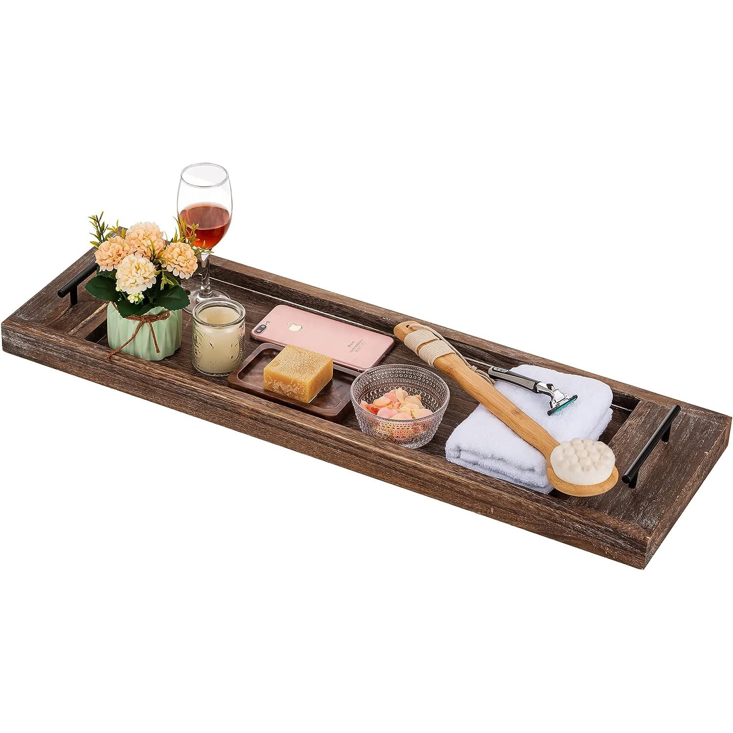 Hanobe Bathtub Tray Wood Bath Table Tray Bath Caddy with Handles Tub