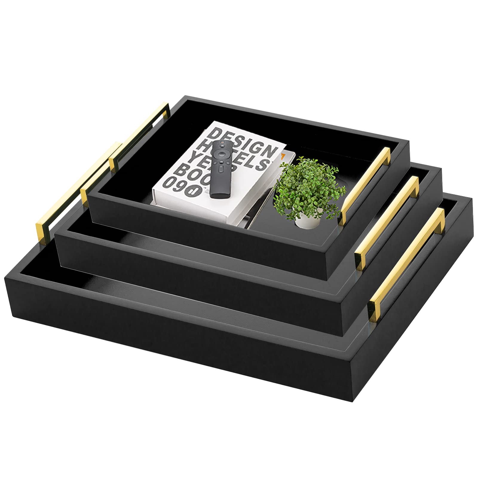 Hanobe Black Decorative Trays for Coffee Table Large Ottoman Tray for