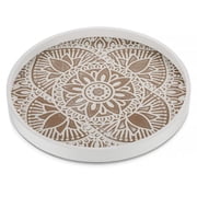 Hanobe Decorative Serving Tray Round Farmhouse Coffee Table Decor Boho 11.81" White