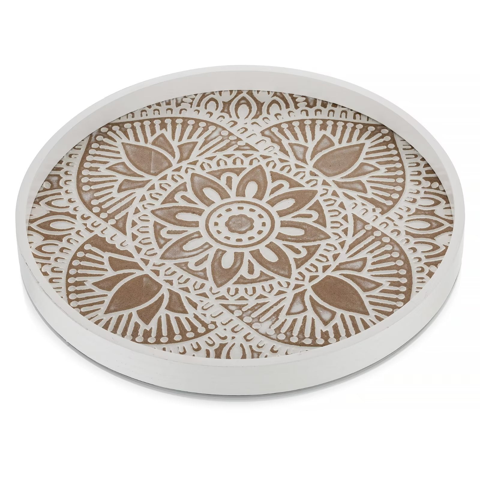 Hanobe Decorative Serving Tray Round: Farmhouse Coffee Table Decor Boho 11.81" White