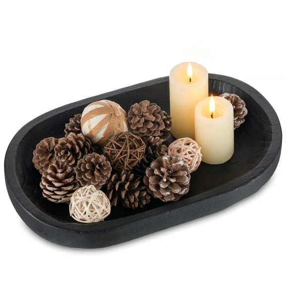Hanobe Decorative Bowl for Living Room: Coffee Table Decor for Wooden Dough Bowls (Black)