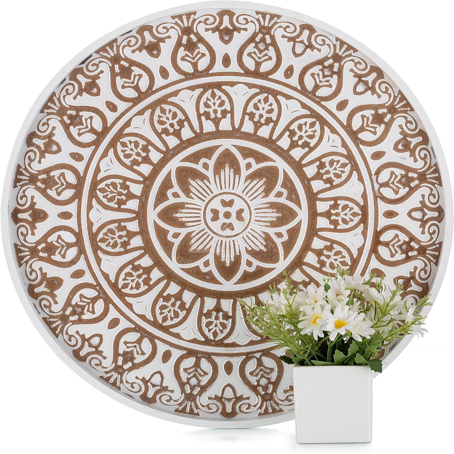 Hanobe Decorative Coffee Table Tray Farmhouse Wooden Tray for Home