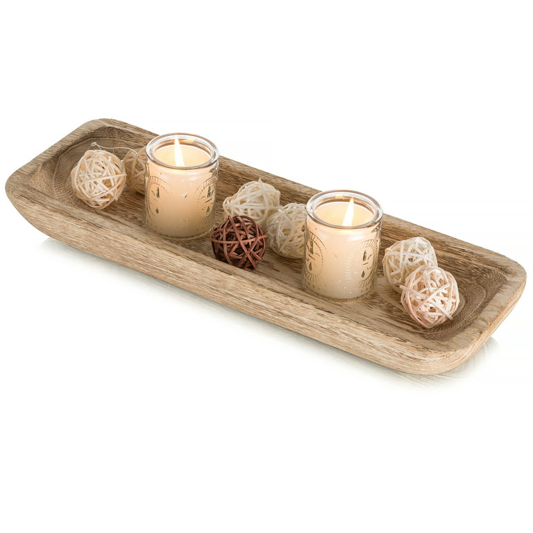 Hanobe Decorative Wood Dough Bowl Long Wooden Centerpiece Table Decorations  Natural Candle Holder Tray Decor Rustic Uncolored Centerpieces for Dining  Room Kitchen Fruit Bowls 