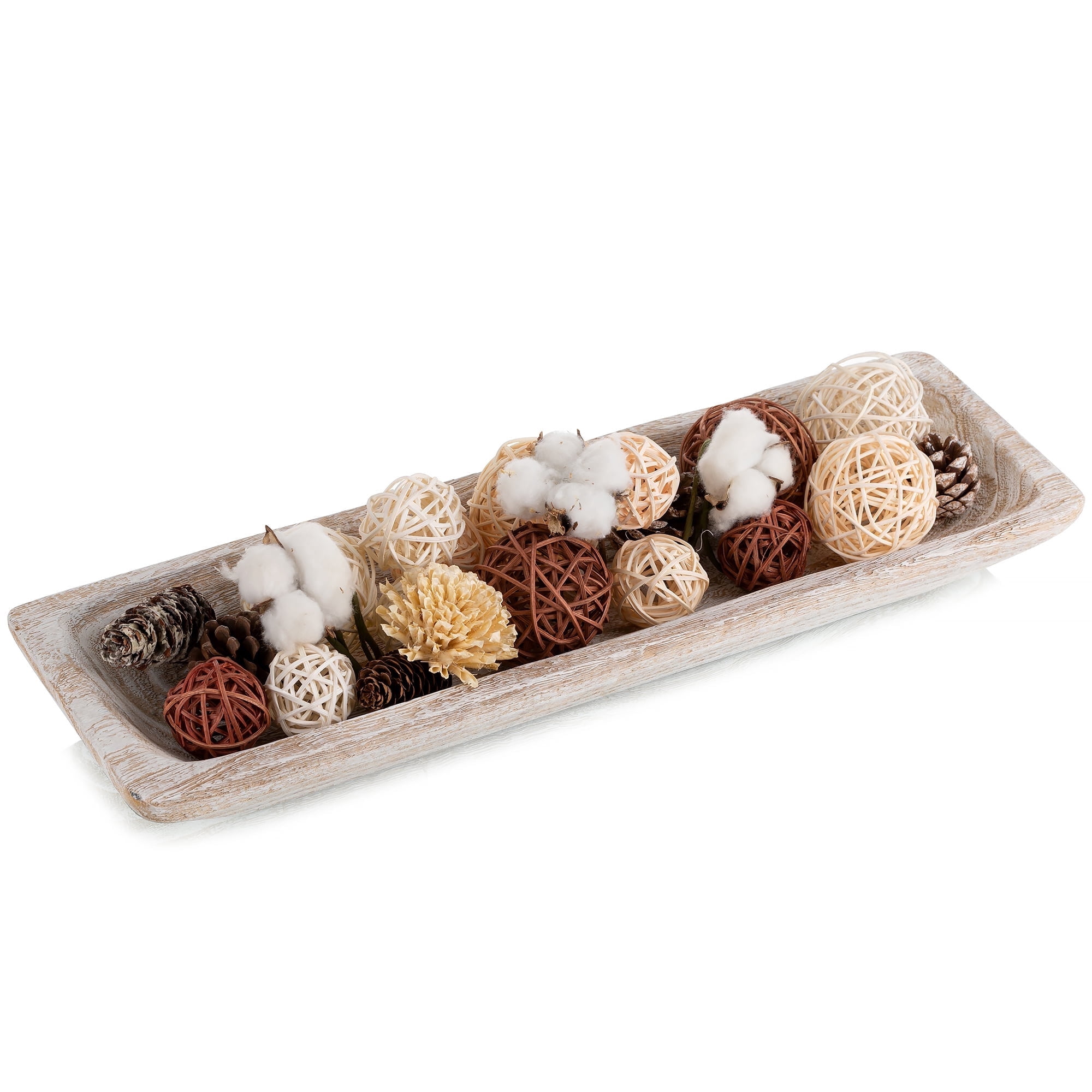 Hanobe Decorative Wood Dough Bowl Tray Wooden Centerpiece Table Tray Decorations Rustic for Home Decor, White