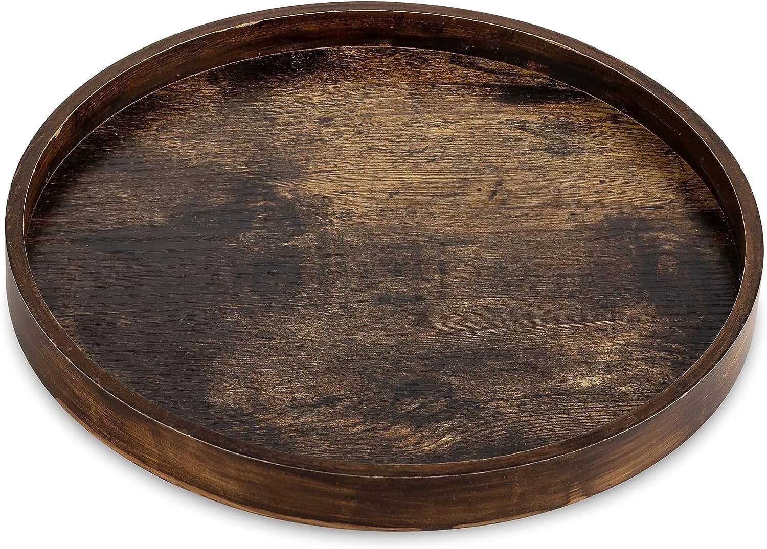 Hanobe Decorative Wood Coffee Table Tray: Round Rustic Wooden Trays Farmhouse Tray Decor for Ottoman Table Topper Home Centerpiece 12",Brown