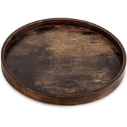 Hanobe Decorative Wood Coffee Table Tray Round Rustic Wooden Trays Farmhouse Tray Decor for Ottoman Table Topper Home Centerpiece 12",Brown