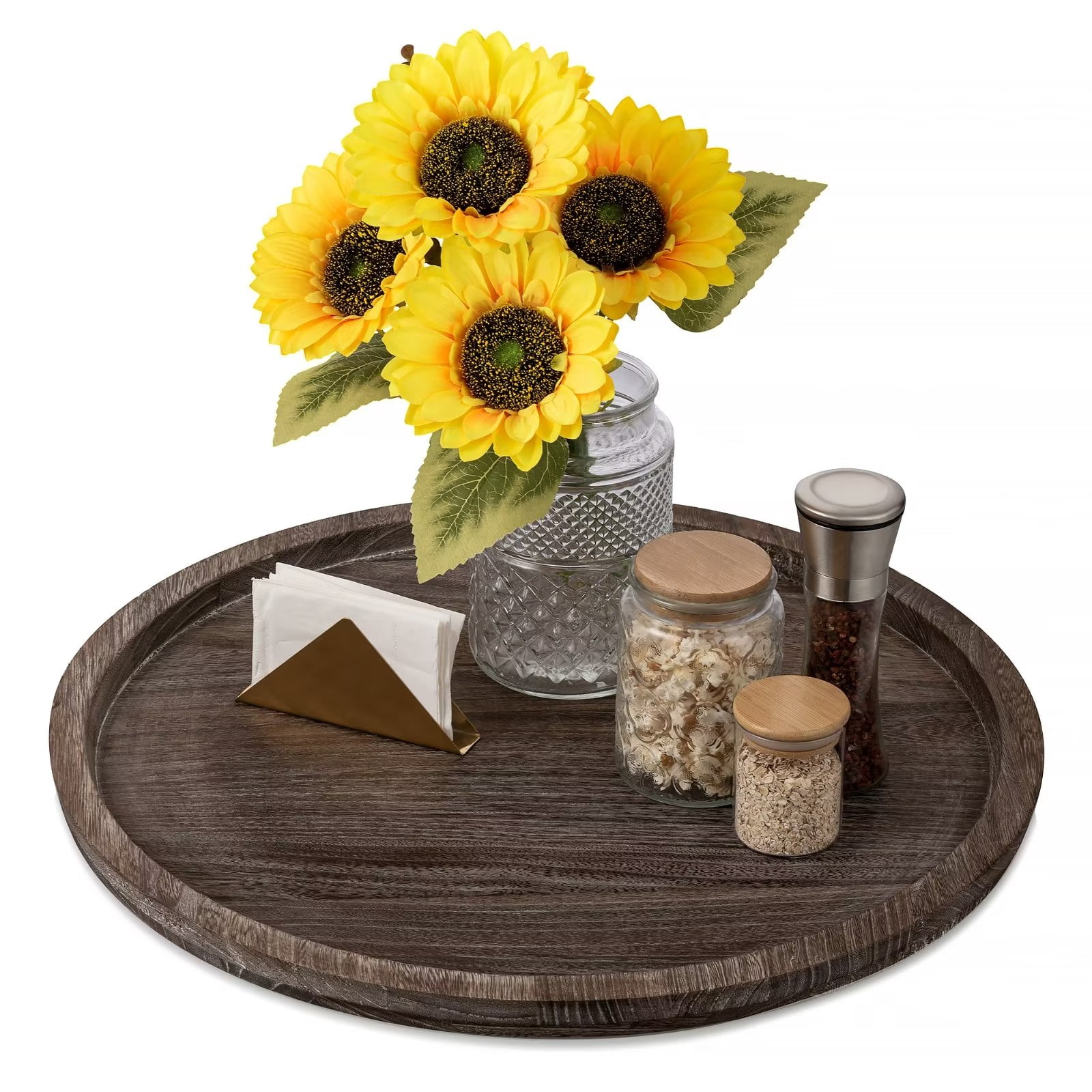 Hanobe Extra Large Wooden Tray Rustic Round Coffee Table Centerpiece