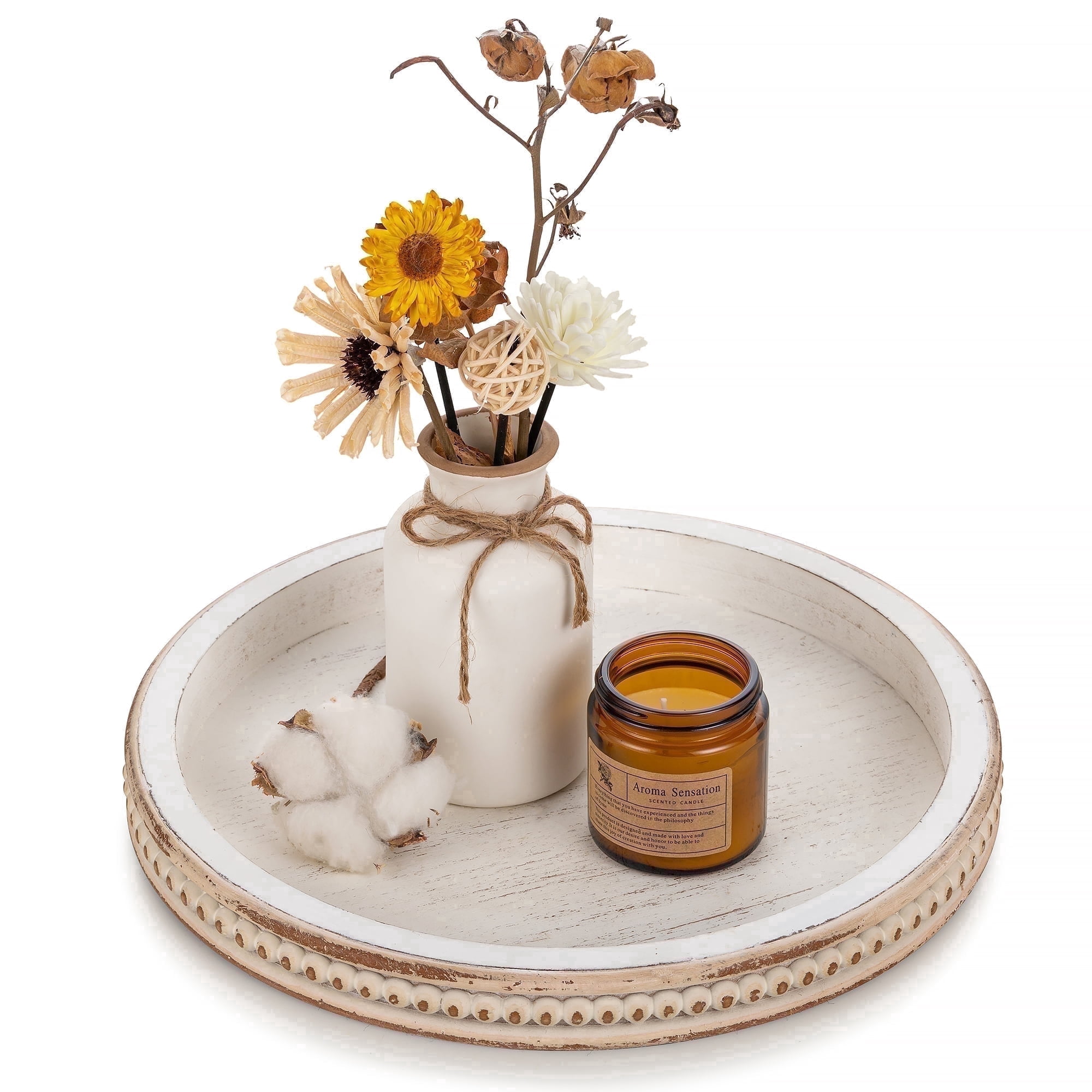 Hanobe Farmhouse Decorative Candle Tray Decor: Wooden Centerpiece Serving Tray for Coffee Table Decor Vanity Perfume