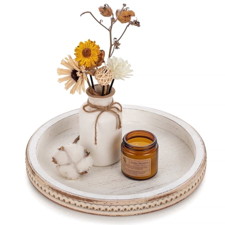 Hanobe Farmhouse Decorative Candle Tray Decor: Wooden Centerpiece Serving Tray for Coffee Table Decor Vanity Perfume