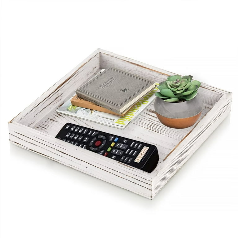 Hanobe Farmhouse Decorative Tray for Ottoman Small Square Whitewashed Torched Wood Serving Tray for Coffee Table Halloween Christmas Decor 10