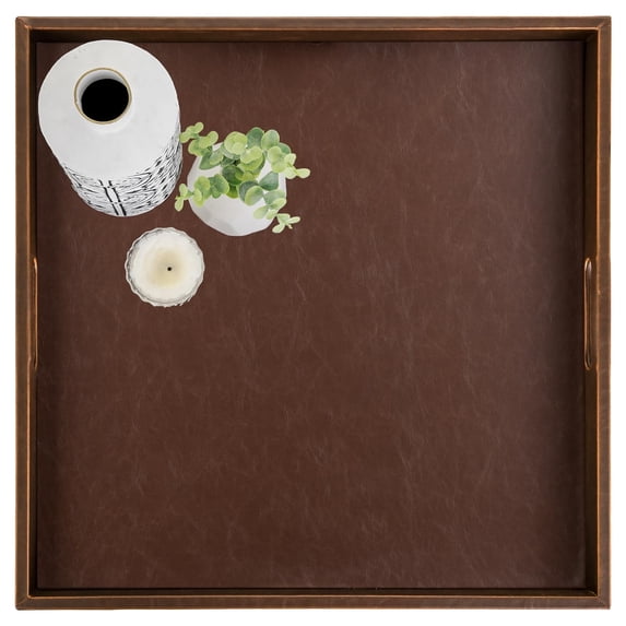 Hanobe Ottoman Large Decorative Serving Tray: 20'' Decorative Round Trays with Handles - Leather Coffee Table Decor for Extra Big Counter Home Living Room - Oversized