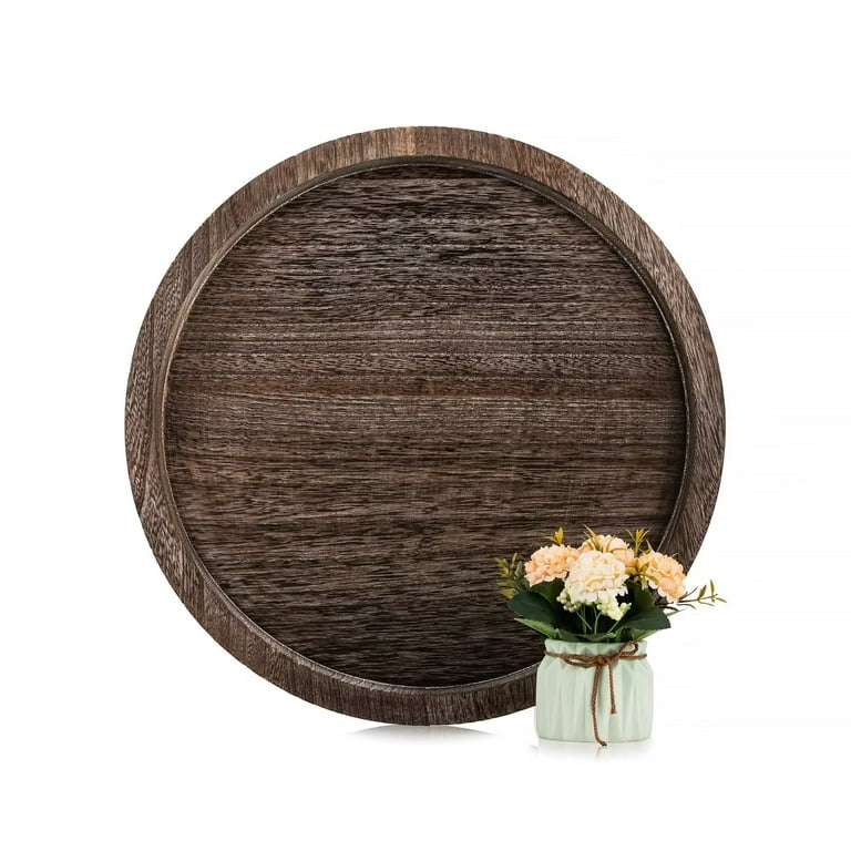 Round Decorative Wood Tray - Brown - 1-Tier