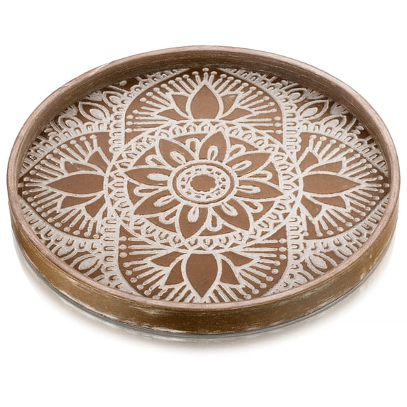 Hanobe Decorative Serving Tray for Centerpiece: Boho Coffee Table Trays for Home Decor 11.81" Brown