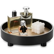 Hanobe Round Decorative Vanity Tray Bathroom Perfume Trays Circle Black Pedestal Stand Wood Riser for Display Decor Dresser