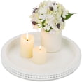 thumbnail image 1 of Hanobe Decorative Coffee Table Tray: White Beaded Round Wood Tray Circle Candle Tray Centerpiece Decor for Bathroom Kitchen Counter Living Room Home Decor, 1 of 10