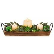 Hanobe Rustic Wooden Candle Holders Rectangular Table Centerpieces for Dining Room Home Decor Farmhouse Coffee Table , Brown