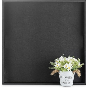 Hanobe Square Extra Large Ottoman Tray：Black Leather Decorative Tray with Handles for Ottoman Table Topper Coffee Table Living Room 22" x 22"