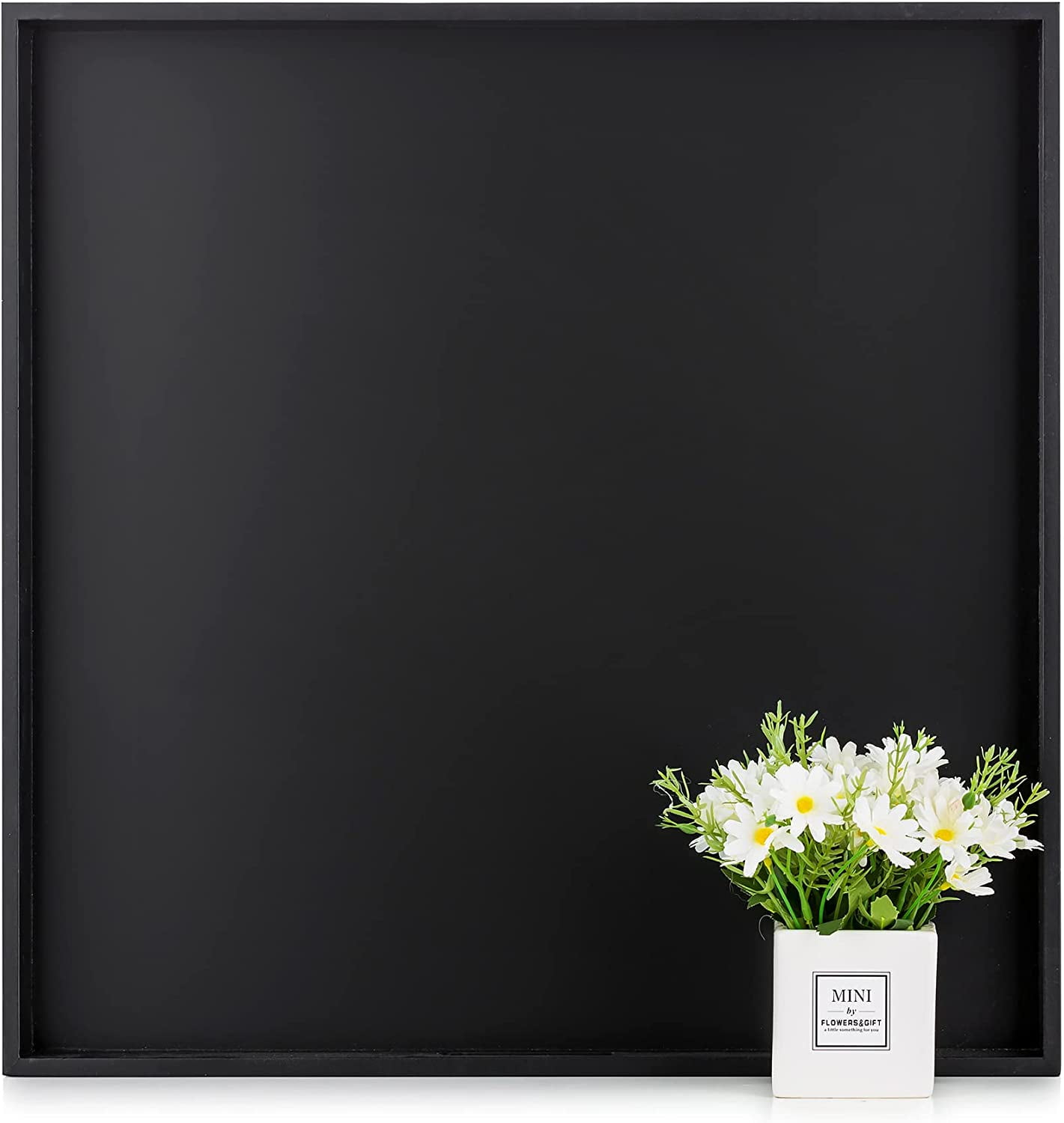 Hanobe 20" Black MDF Square Ottoman Tray with Cutout Handles