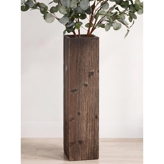 Hanobe Floor Vase Decorative Tall, 21 Inch Wooden Oblong Tall Vases for Floor Home Decor Living Room (Light Brown)